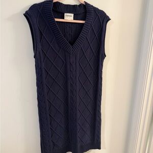 Callahan Navy Cable-Knit V-Neck Sleeveless Sweater Vest